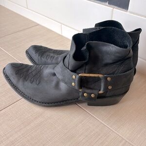 ANINE BING Moto Harness Booties Western Ankle Boots Black Leather Suede Size 40